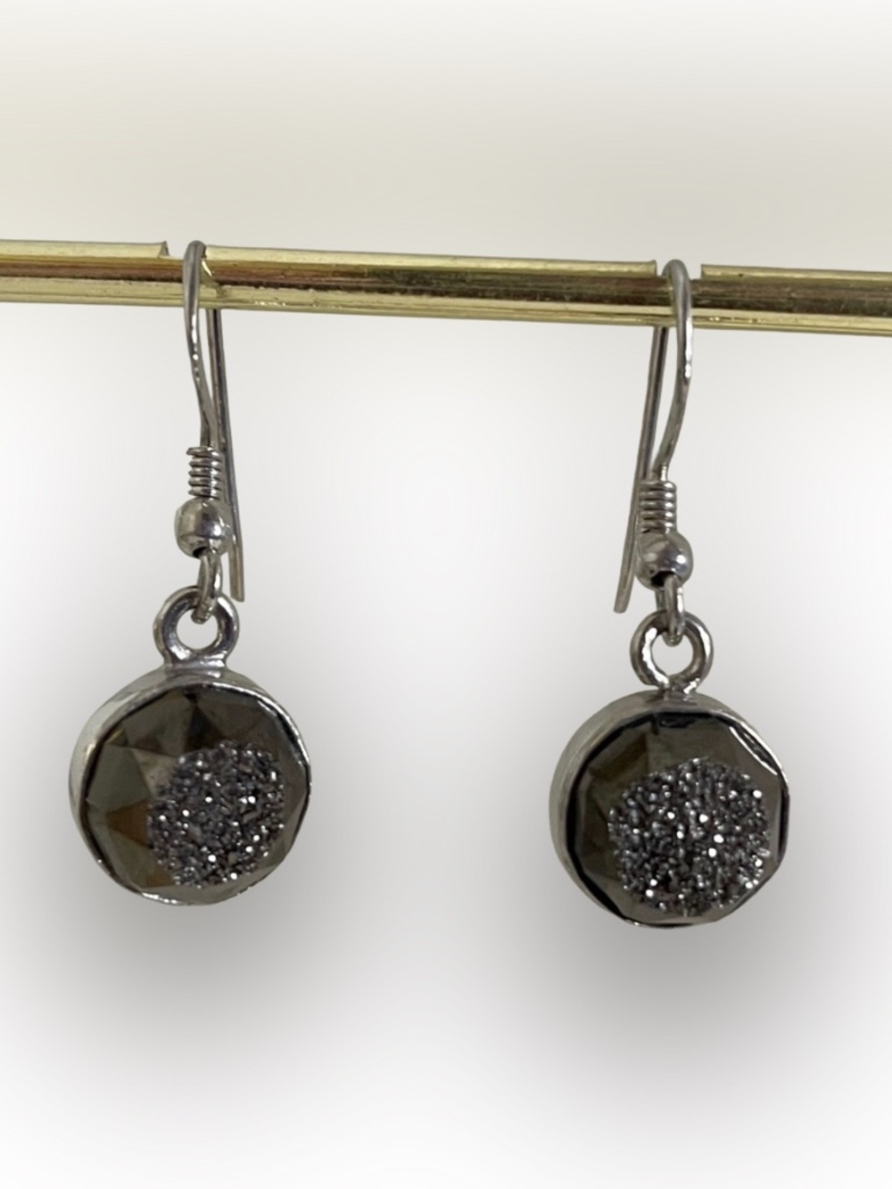 NEW Sterling Silver Black Druzy Drop Earrings